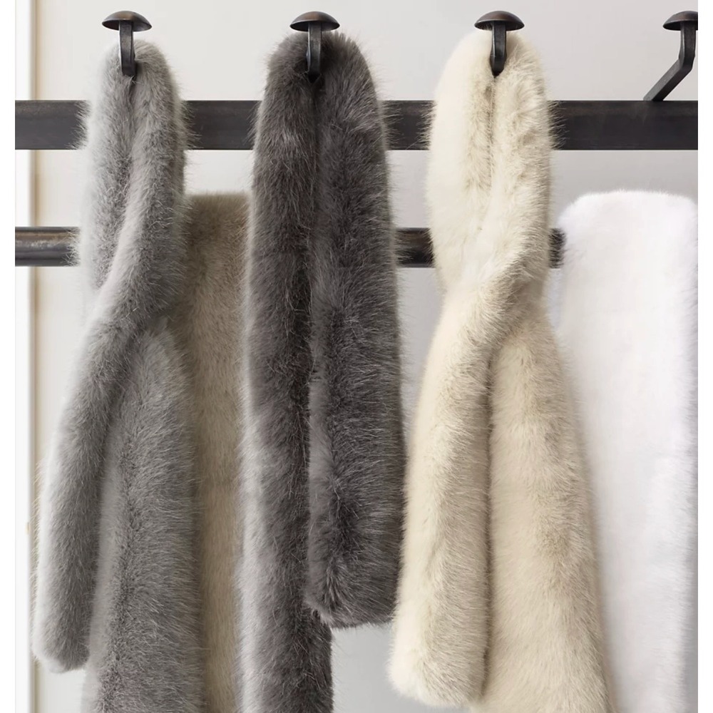 RH Restoration Hardware Ultra Faux Fur Scarf Silver Fox Wrap Grey Elegant NEW